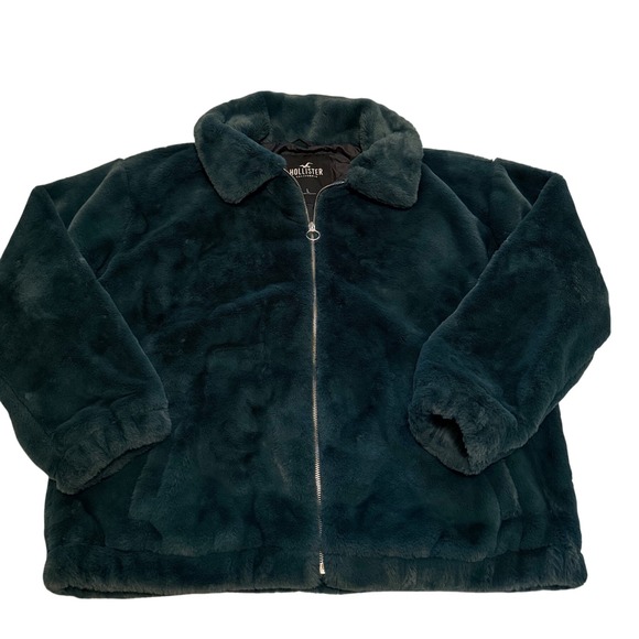 Hollister Jackets & Blazers - Hollister Faux Fur Zip Up Jacket Teal Green Plush Bomber Coat Large